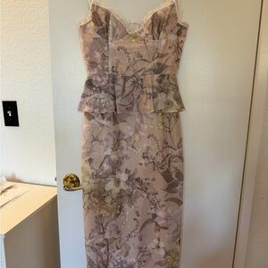 V chapman Floral Lace-Trim Strapless Midi Dress in Blush